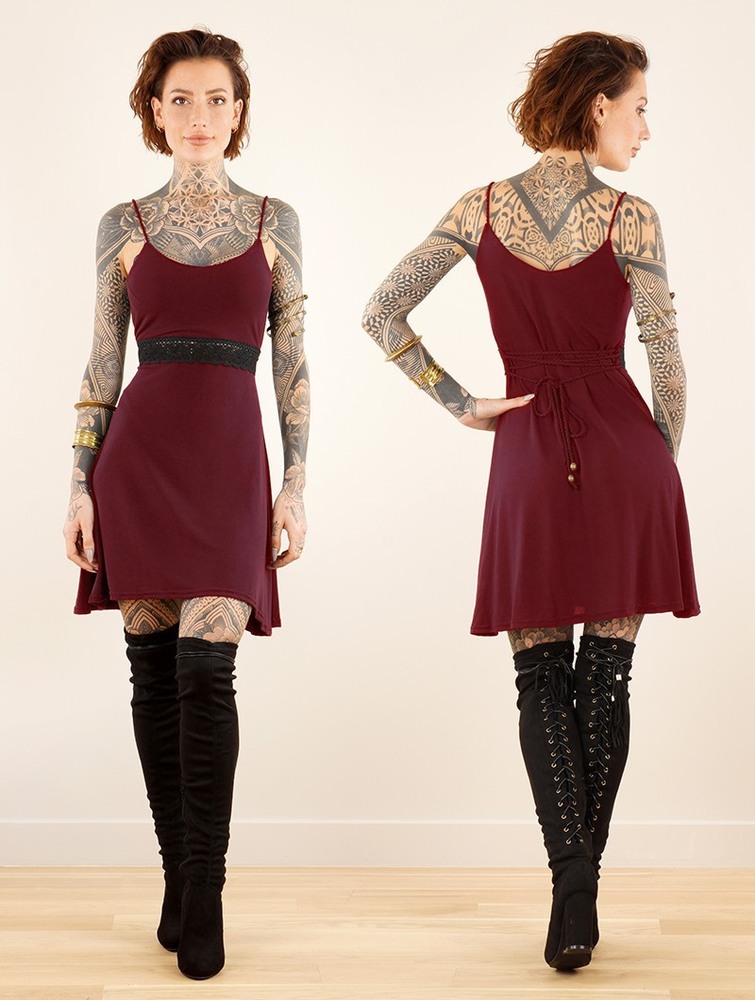 Toonzshop Düune Skater Dress With Crochet Jurk Dames Wine | VT8265473