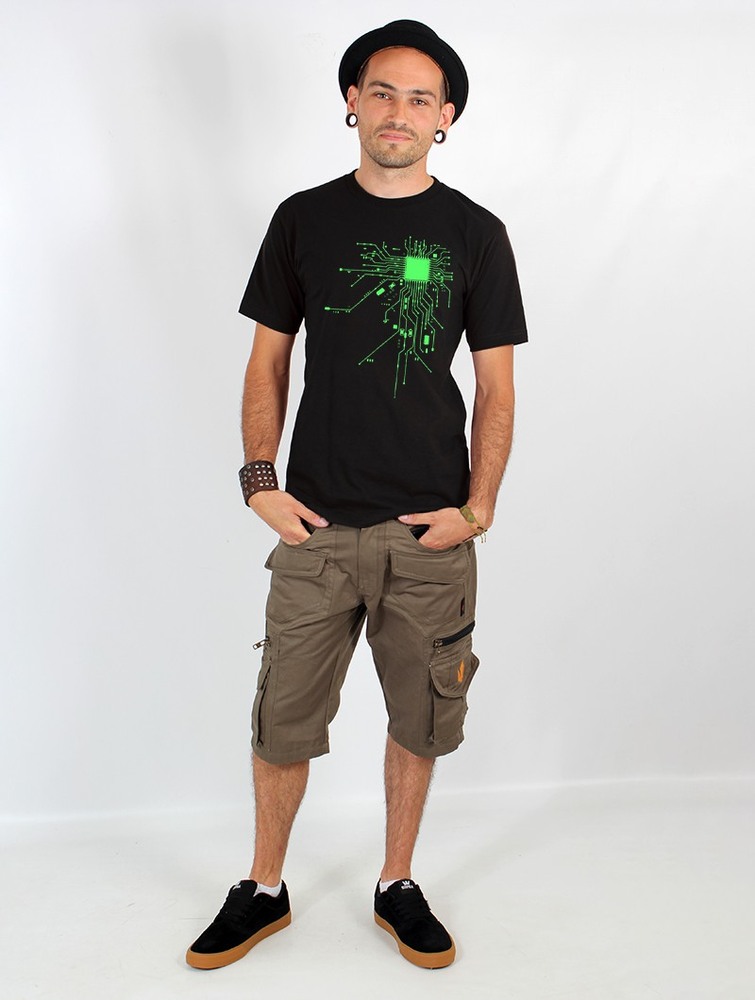 Toonzshop Electrosystem Printed Short Sleeve T-shirt T-Shirt Heren Zwart Groen | VU7162934