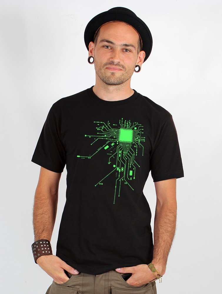 Toonzshop Electrosystem Printed Short Sleeve T-shirt T-Shirt Heren Zwart Groen | VU7162934