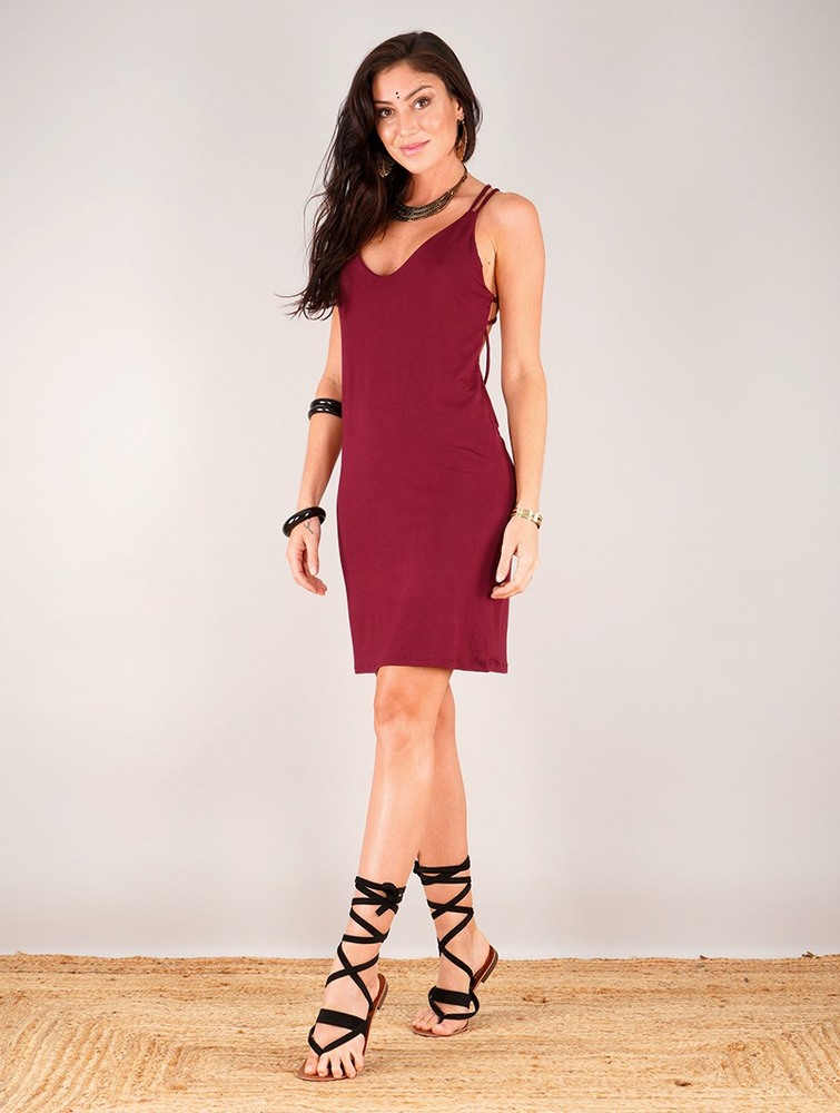 Toonzshop Emiko Bare Back Sleeveless Short Dress Jurk Dames Wine | LO6235719