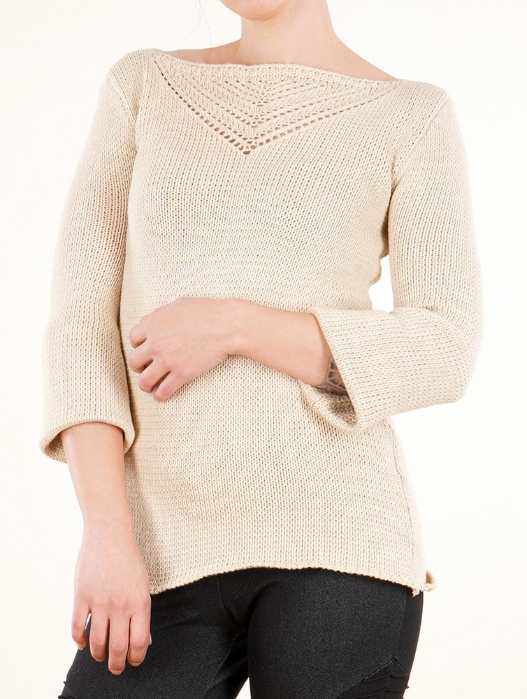 Toonzshop Endariadef Open Work Boat Neck Knit Sweater Trui Dames Beige | LQ7241836