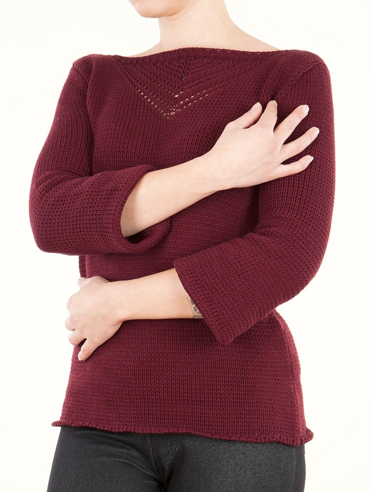 Toonzshop Endariadef Open Work Boat Neck Knit Sweater Trui Dames Wine | XH7045681