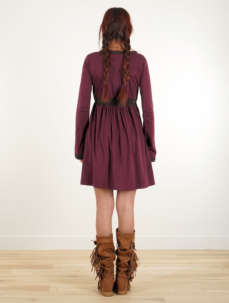 Toonzshop Firiel Long Sleeve Dress With Crochet Detail Jurk Dames Wine | HB2468739