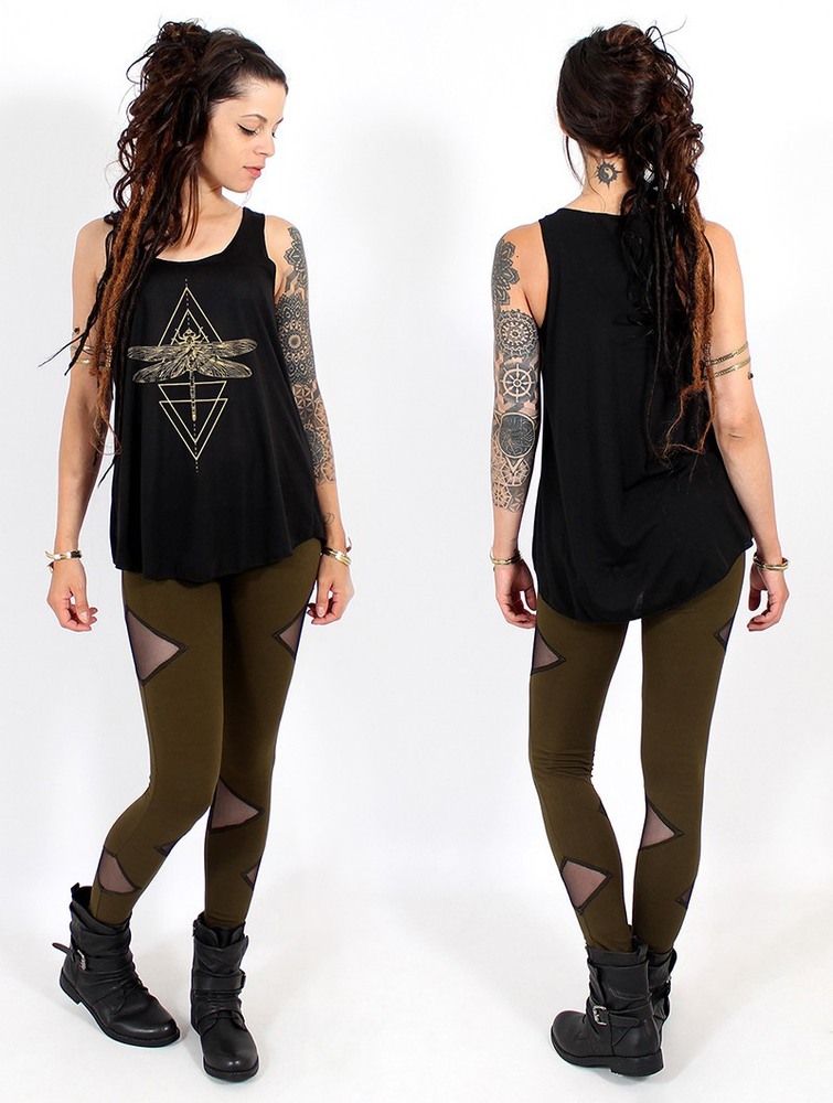 Toonzshop Geometric Dragonfly Printed Tank Top Tanktop Dames Zwart Goud | FZ4867923