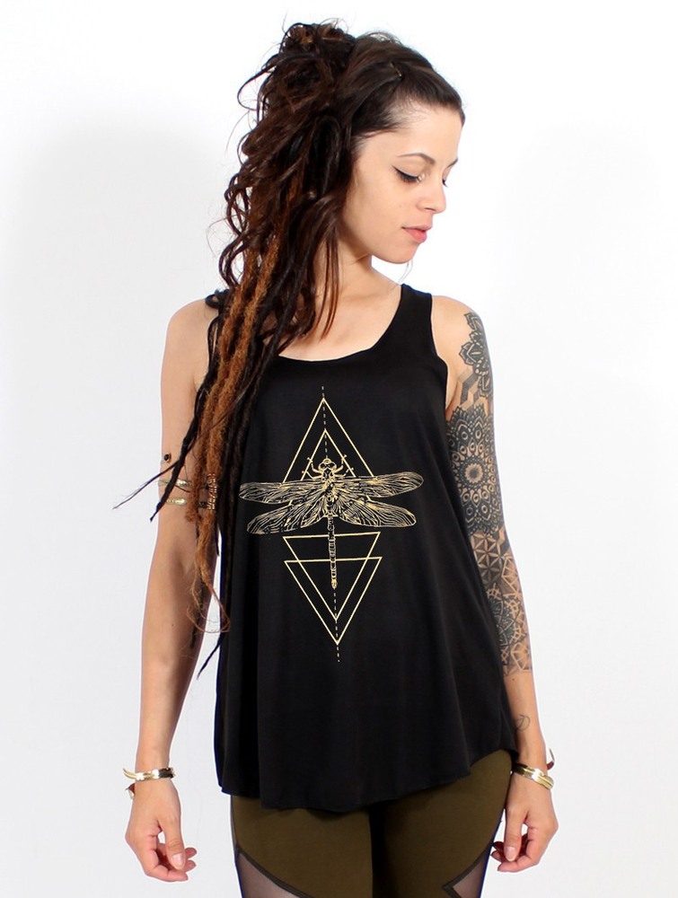 Toonzshop Geometric Dragonfly Printed Tank Top Tanktop Dames Zwart Goud | FZ4867923