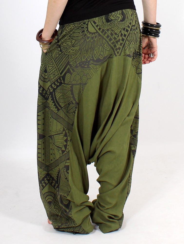 Toonzshop Ginie Africa Printed Light Harem Pants Broek Dames Groen Zwart | LO9386470