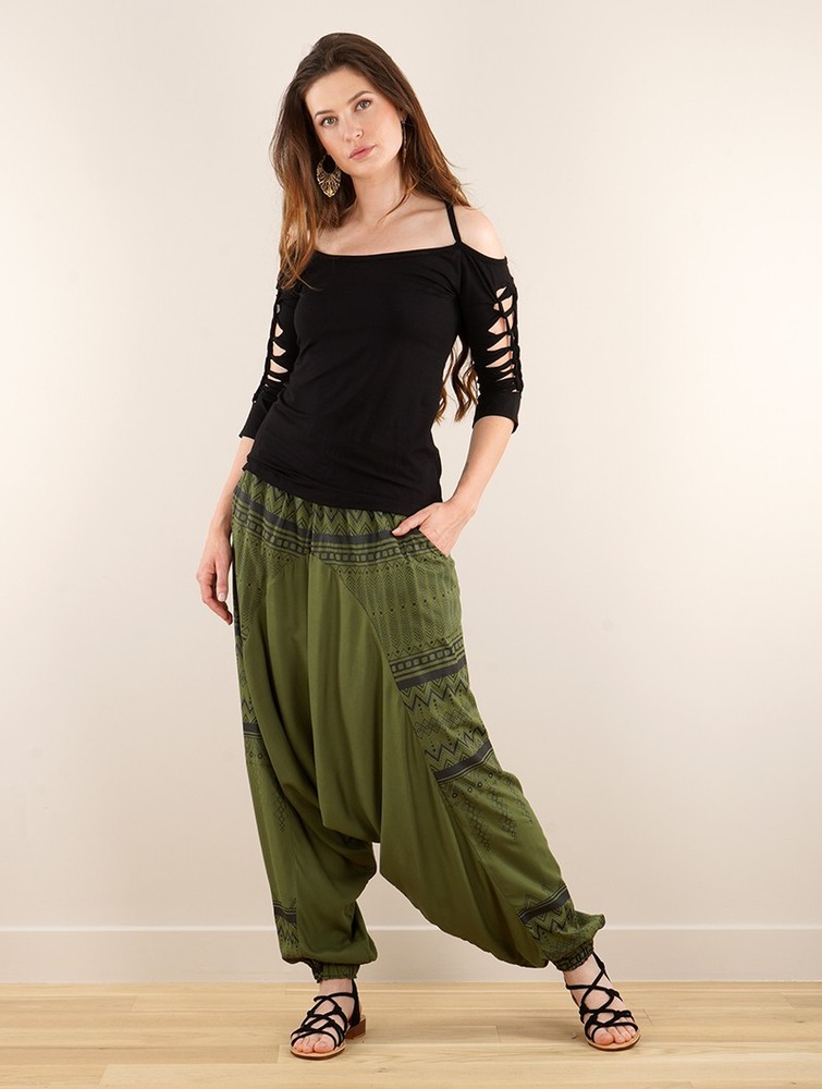 Toonzshop Ginie Aztec Light Harem Pants Broek Dames Khaki Zwart | TJ3708562