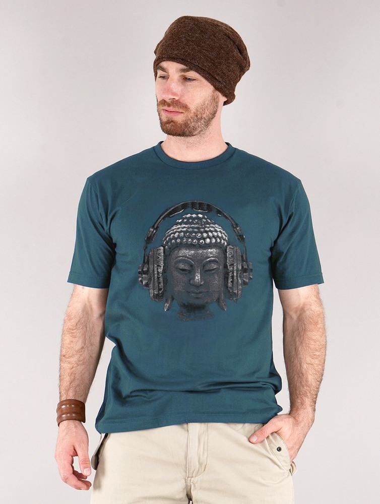 Toonzshop Headphone Bouddha Printed Short Sleeve T-shirt T-Shirt Heren Blauw | CK1236845