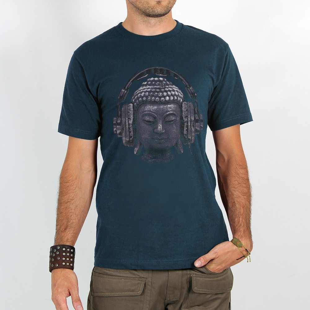 Toonzshop Headphone Bouddha Printed Short Sleeve T-shirt T-Shirt Heren Blauw | CK1236845