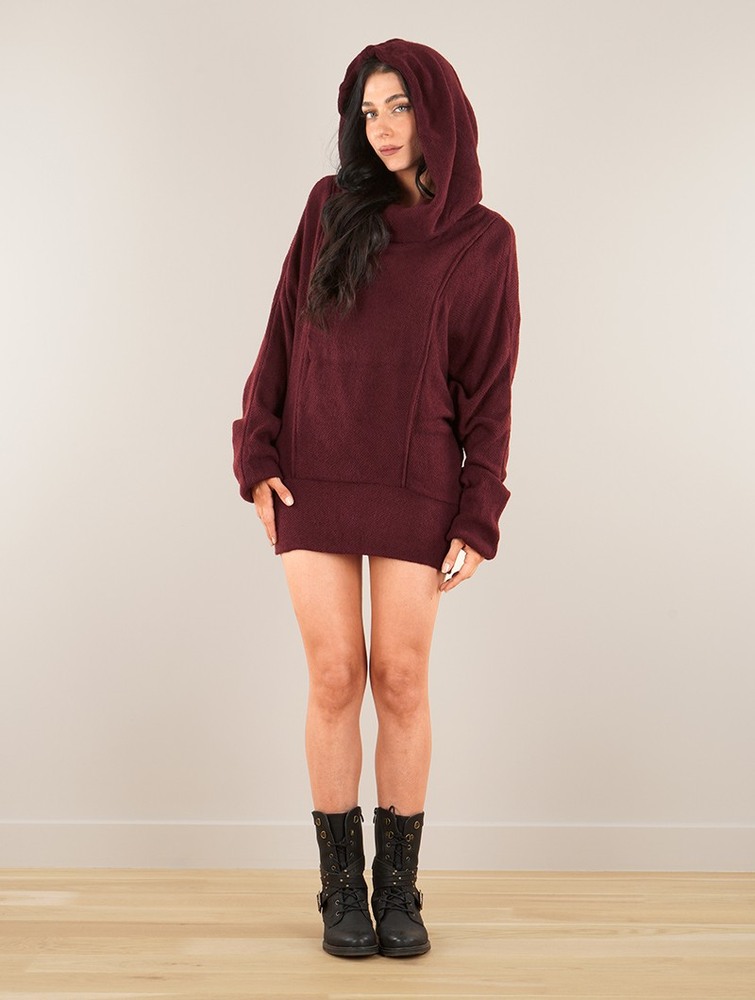 Toonzshop Helixx Retractable Hooded Long Sweater Trui Dames Wine | KB6587021