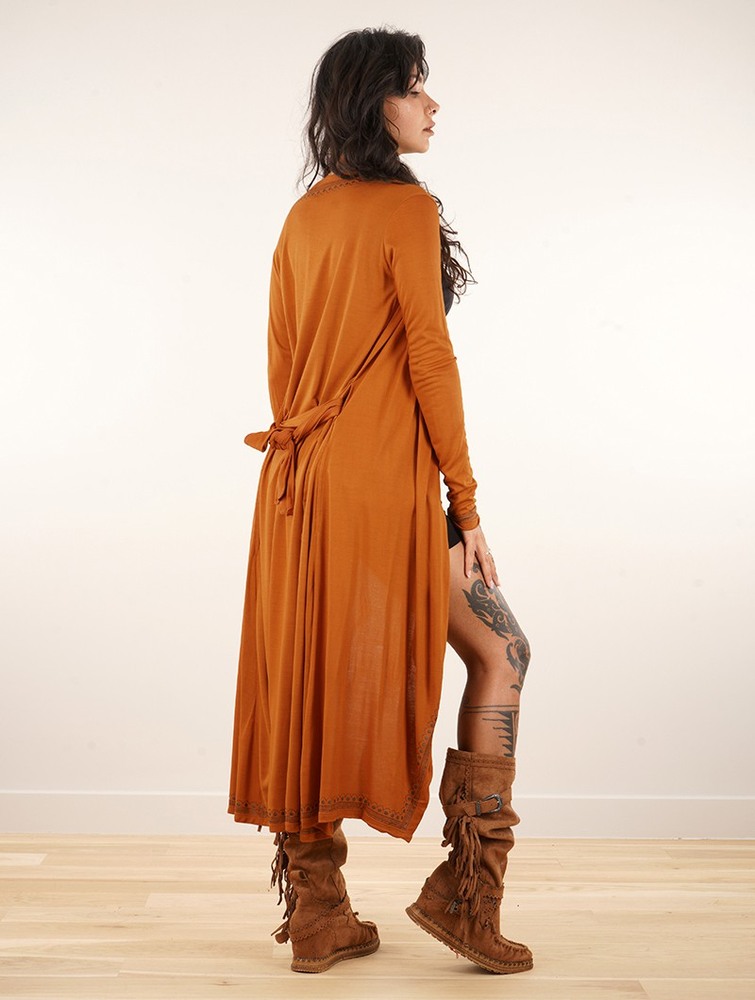 Toonzshop Irwaen Indie 2in1 Cardigan/Long Sleeve Midi Dress Jurk Dames Rusty | CX2463798