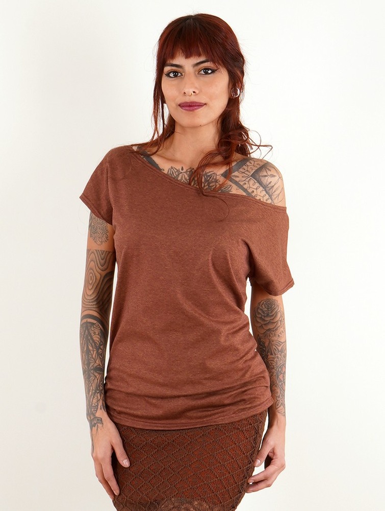 Toonzshop Kayäazü Boat Neck Loose T-shirt T-Shirt Dames Mottled sienna | XO5318472