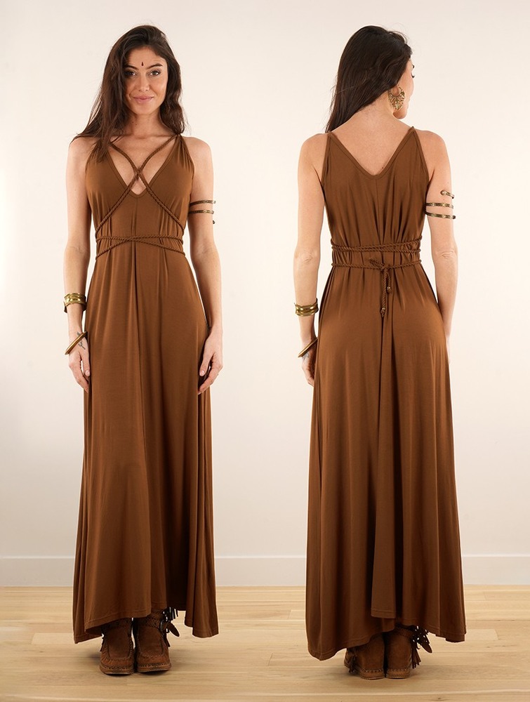 Toonzshop Lazüli Loose And Reversible Strappy Long Dress Jurk Dames Caramel | NC4679150