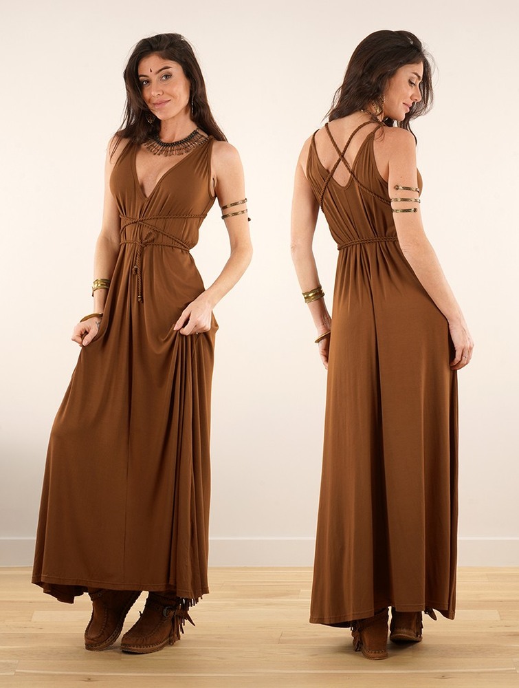 Toonzshop Lazüli Loose And Reversible Strappy Long Dress Jurk Dames Caramel | NC4679150