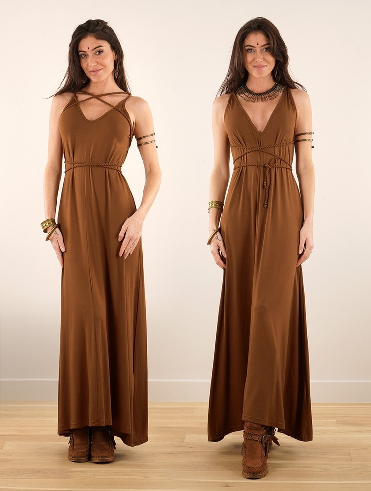 Toonzshop Lazüli Loose And Reversible Strappy Long Dress Jurk Dames Caramel | NC4679150