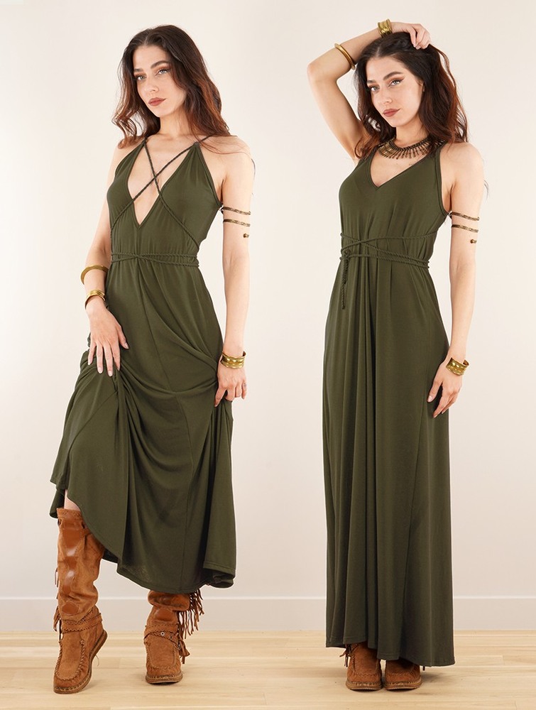 Toonzshop Lazüli Loose And Reversible Strappy Long Dress Jurk Dames Khaki | HW8172635