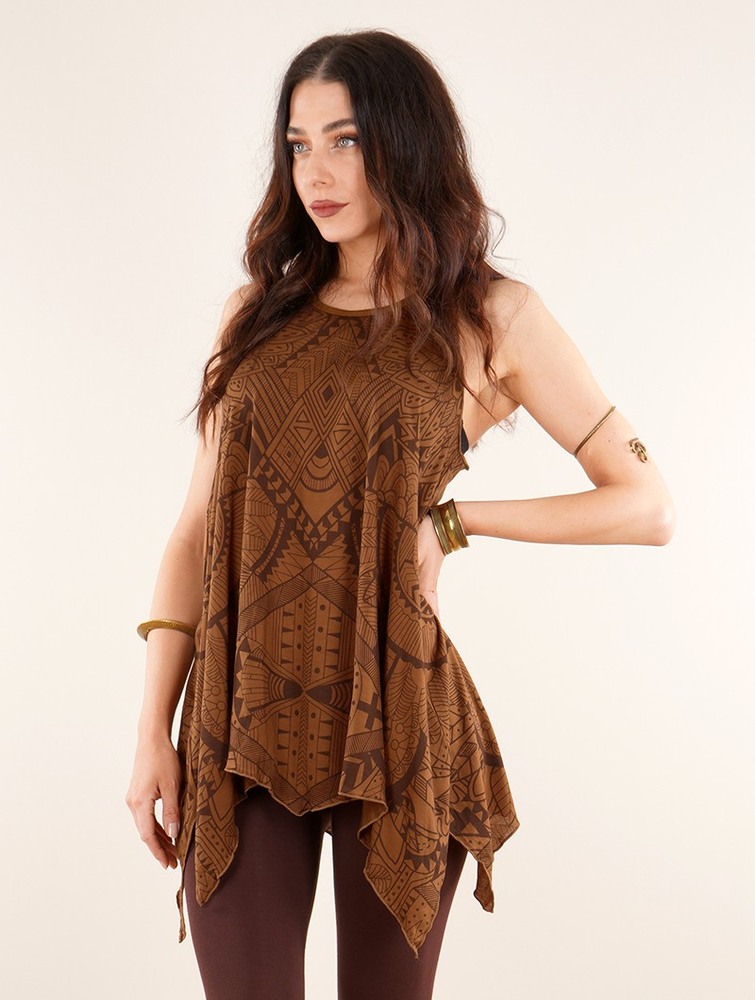 Toonzshop Luinil Africa Printed Flared Tank Tunic Topjes Dames Caramel | IF0928563