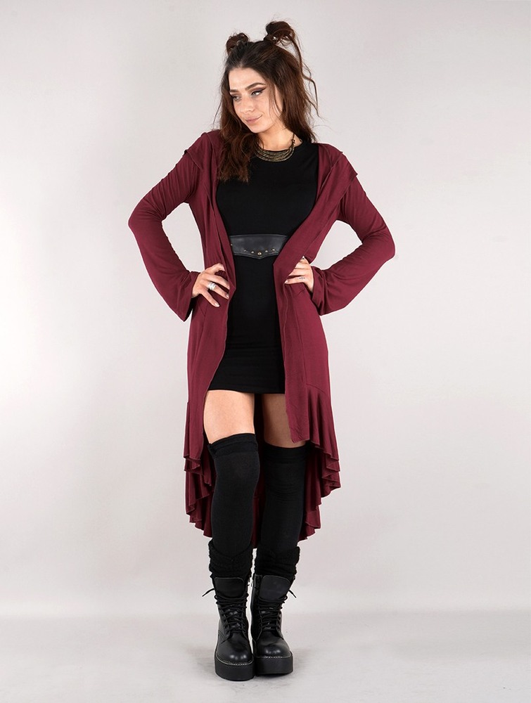 Toonzshop Lupinus Hooded Long Cardigan Cardigan Dames Wine | TI7561294