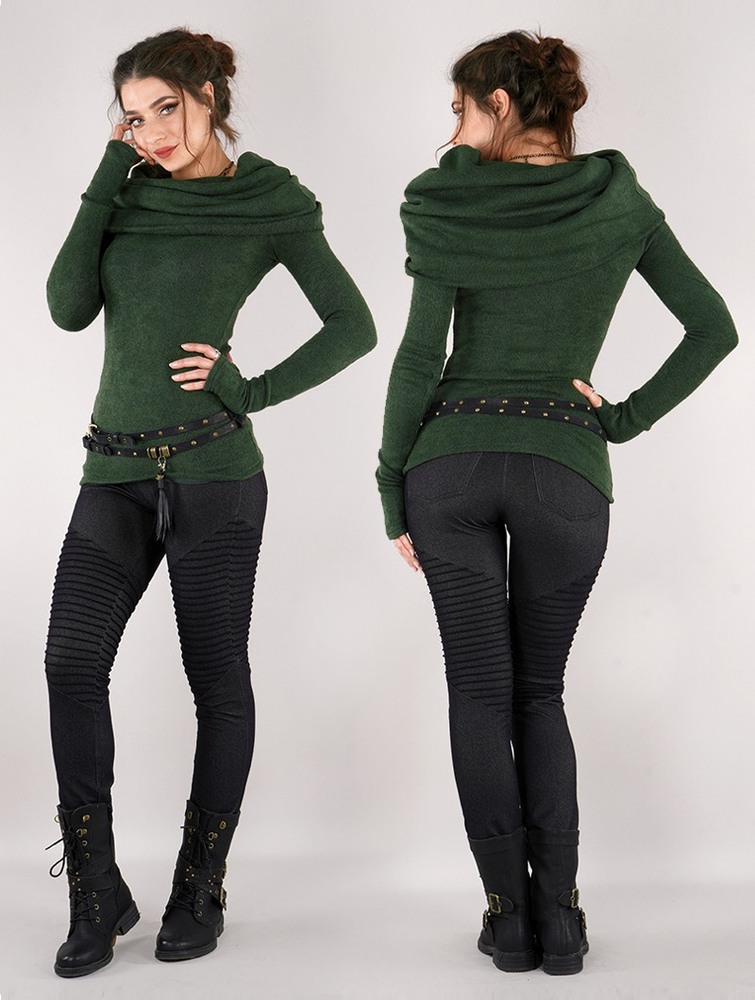 Toonzshop Mantra Big Collar Sweater Trui Dames Groen | EH7168042