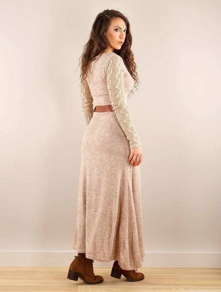 Toonzshop Melisandre Crochet Long Sleeve Long Sweater Dress Jurk Dames Beige | RV0698723