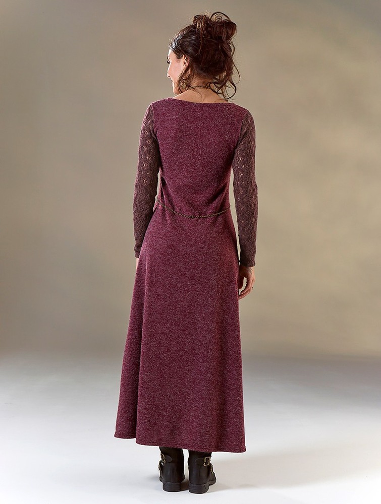 Toonzshop Melisandre Crochet Long Sleeve Long Sweater Dress Jurk Dames Wine | AN2754839