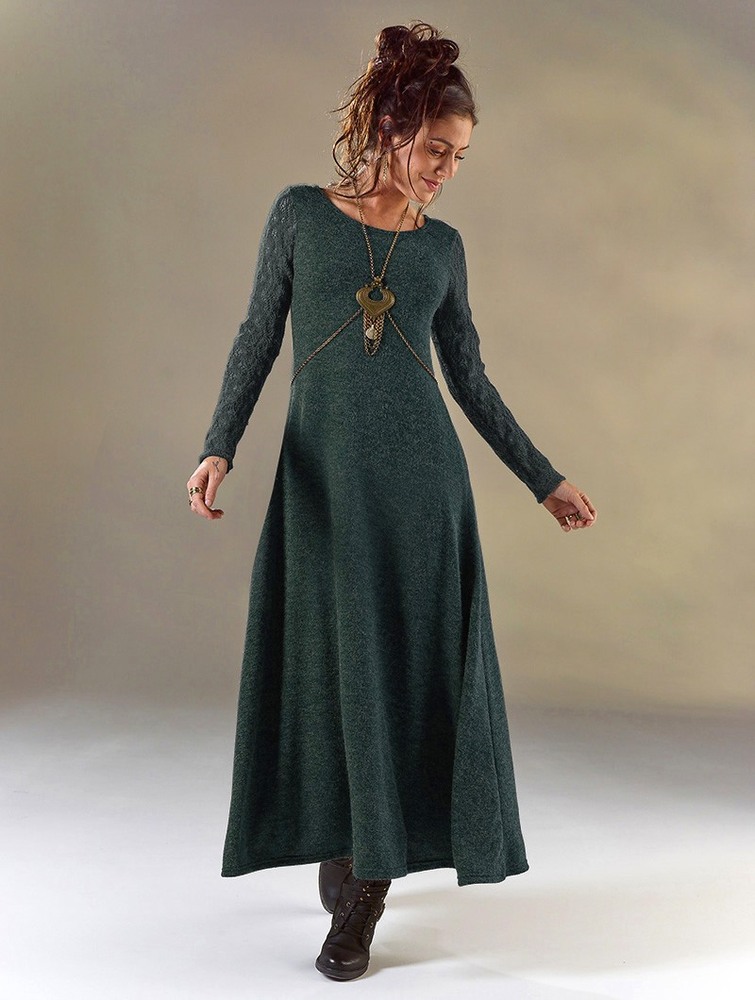 Toonzshop Melisandre Crochet Long Sleeve Long Sweater Dress Jurk Dames Blauw | GO5439710