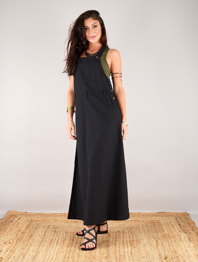 Toonzshop Milhana Dungaree Long Dress Jurk Dames Zwart | FP8170296