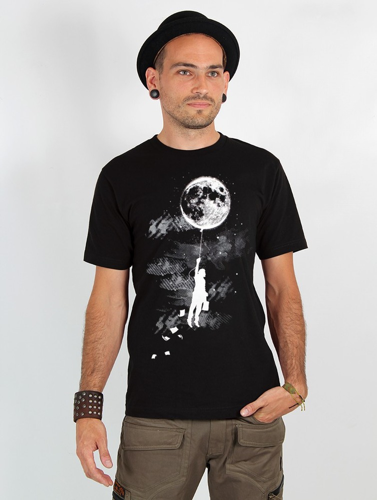 Toonzshop Moon Balloon Printed Short Sleeve T-shirt T-Shirt Heren Zwart | YU9271538