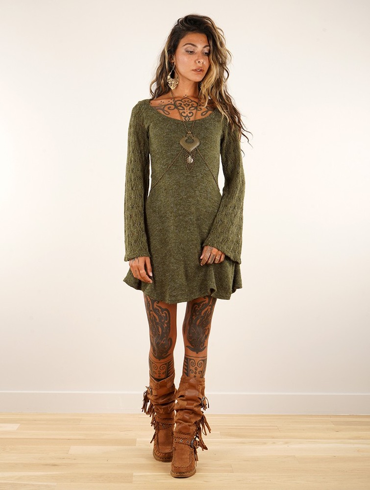 Toonzshop Müse Crochet Sleeve Skater Dress Jurk Dames Groen | IR9560827