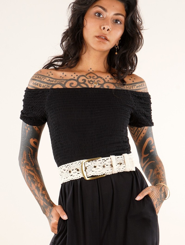 Toonzshop Nelya Crochet Knit Waist Belt Riemen Dames Beige | PZ6953410