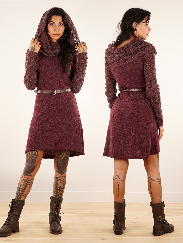 Toonzshop Nouchka Crochet Sleeves And Big Collar Skater Sweater Dress Jurk Dames Wine | HX2358061