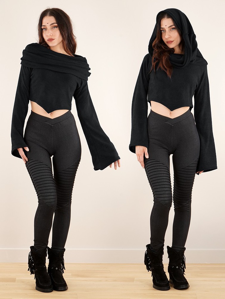 Toonzshop Obsidian Flared Sleeve Crop Sweater Trui Dames Zwart | QG7509823