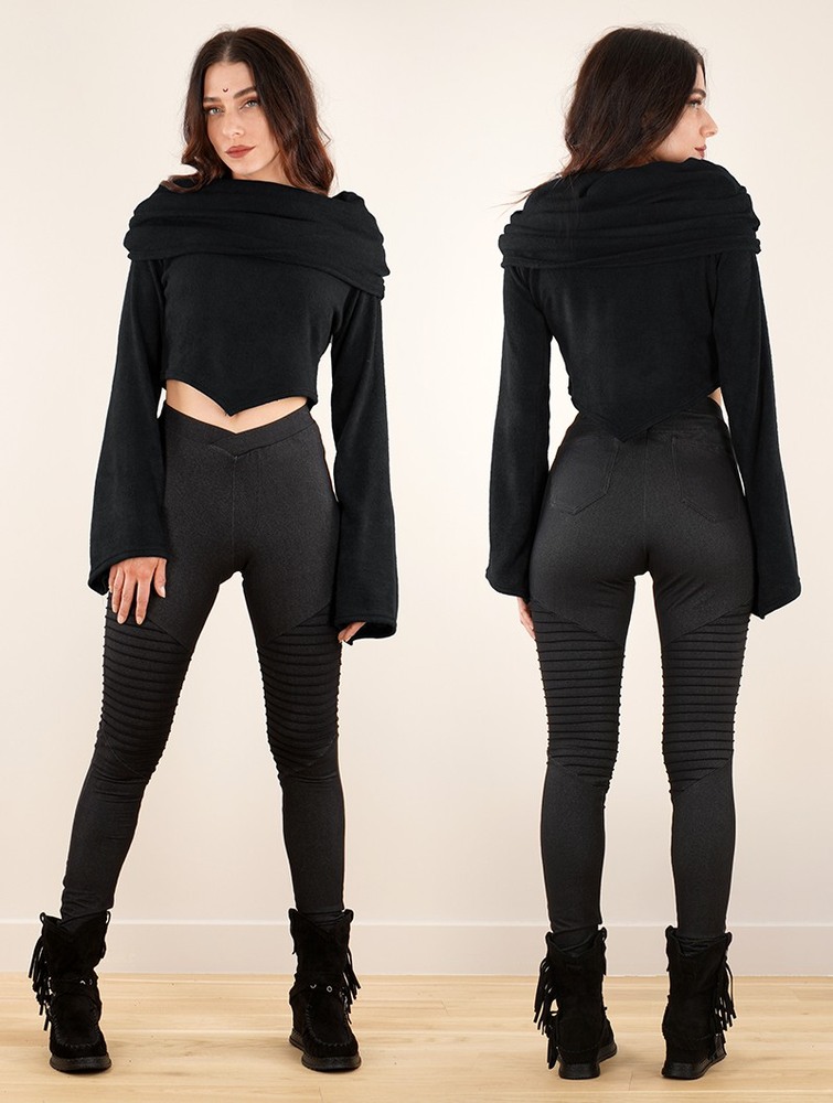 Toonzshop Obsidian Flared Sleeve Crop Sweater Trui Dames Zwart | QG7509823