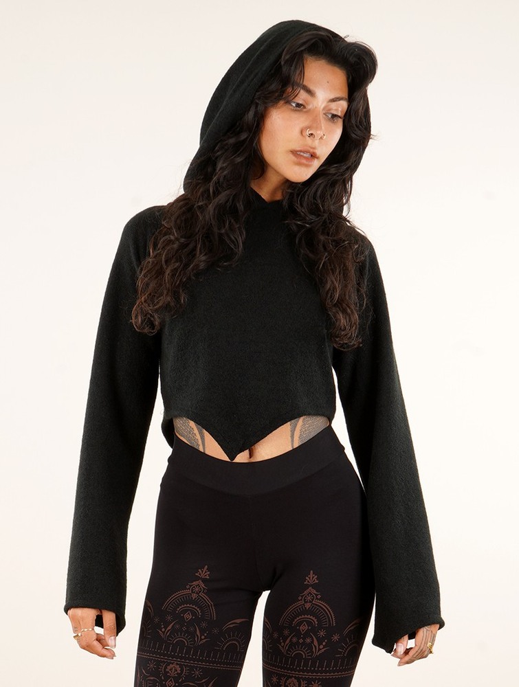 Toonzshop Obsidian Flared Sleeve Crop Sweater Trui Dames Zwart | QG7509823