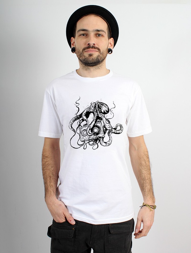 Toonzshop Octopus K7 Printed Short Sleeve T-shirt T-Shirt Heren Wit | KJ3572490