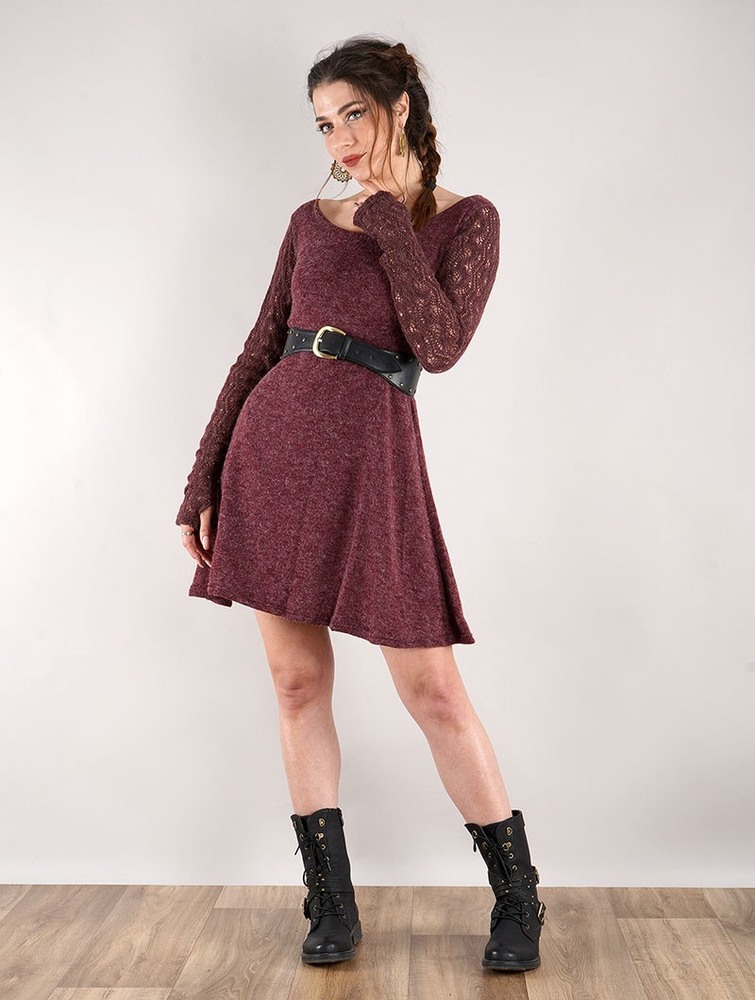 Toonzshop Oroshï Crochet Sleeve Sweater Dress Jurk Dames Wine | CQ1830697