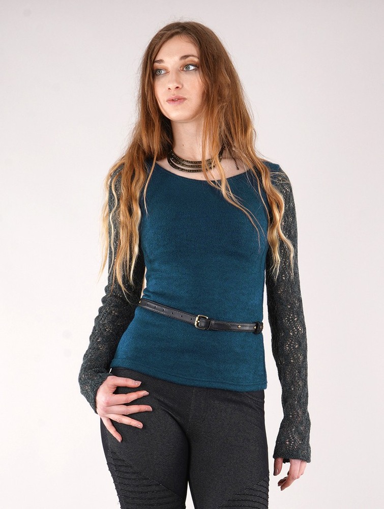 Toonzshop Oroshï Crochet Sleeve Sweater Trui Dames Blauw | PO3824519