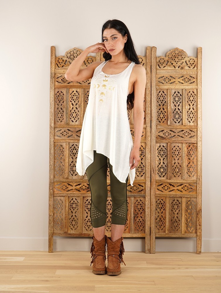 Toonzshop Phase Lune Printed Knotted Sleeveless Tunic Topjes Dames Wit Goud | VB1894026