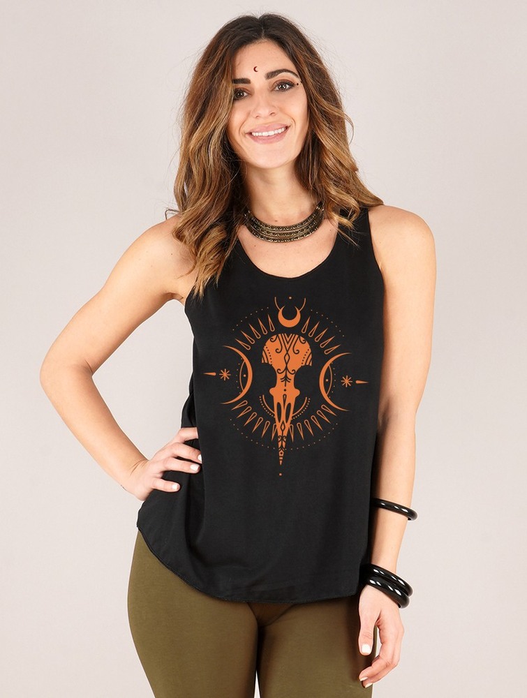 Toonzshop Ridaloo Printed Tank Top Tanktop Dames Zwart Oranje | BD2036875