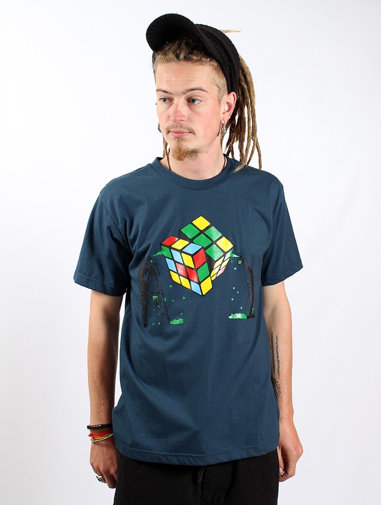 Toonzshop Rubik's Cube Graffiti Printed Short Sleeve T-shirt T-Shirt Heren Donkerblauw | TY4613250