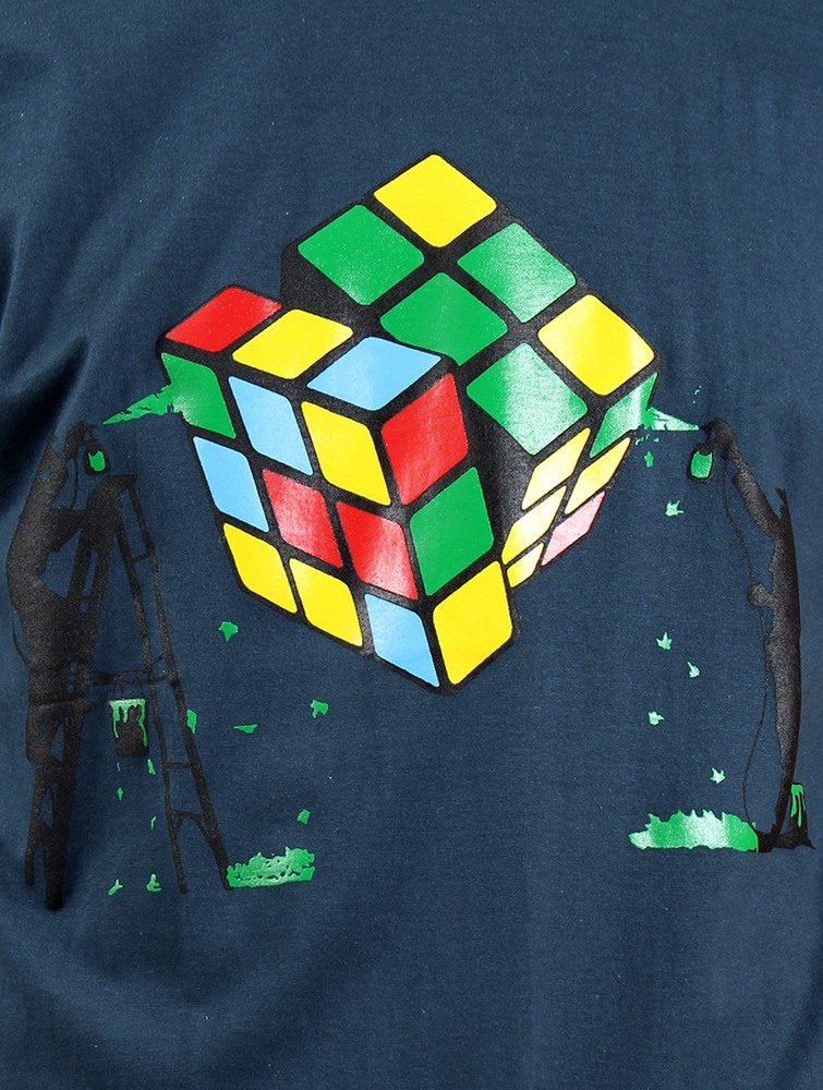 Toonzshop Rubik's Cube Graffiti Printed Short Sleeve T-shirt T-Shirt Heren Donkerblauw | TY4613250