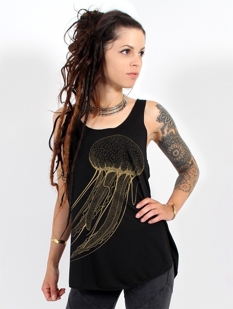 Toonzshop Sajja Medusa Printed Tank Top Tanktop Dames Zwart Goud | GX8154230