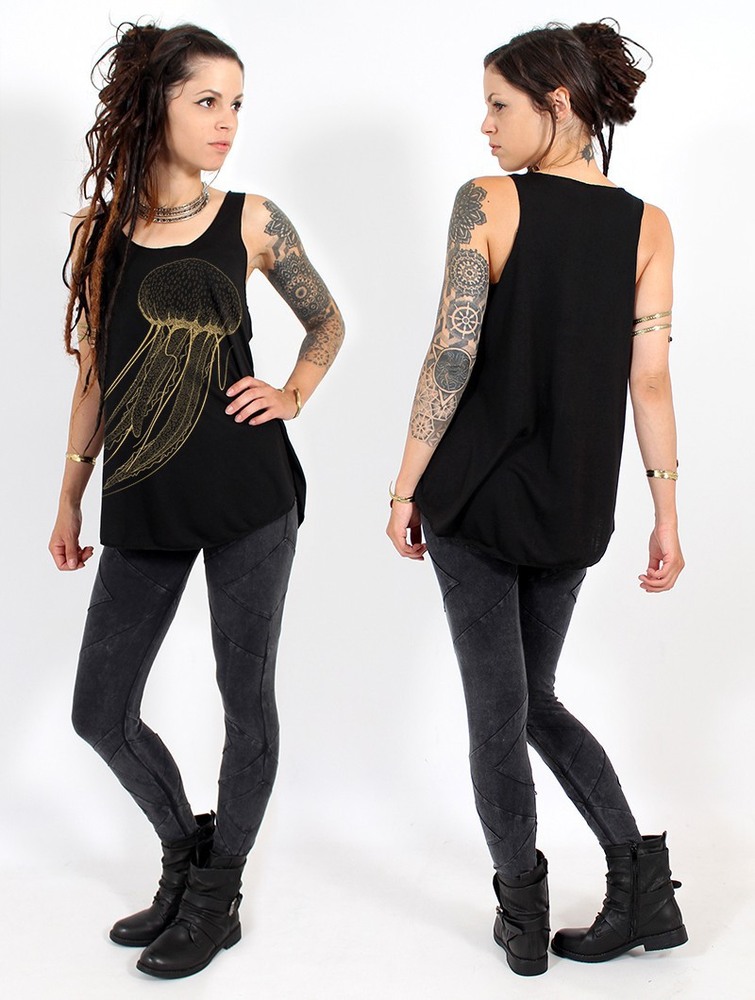 Toonzshop Sajja Medusa Printed Tank Top Tanktop Dames Zwart Goud | GX8154230