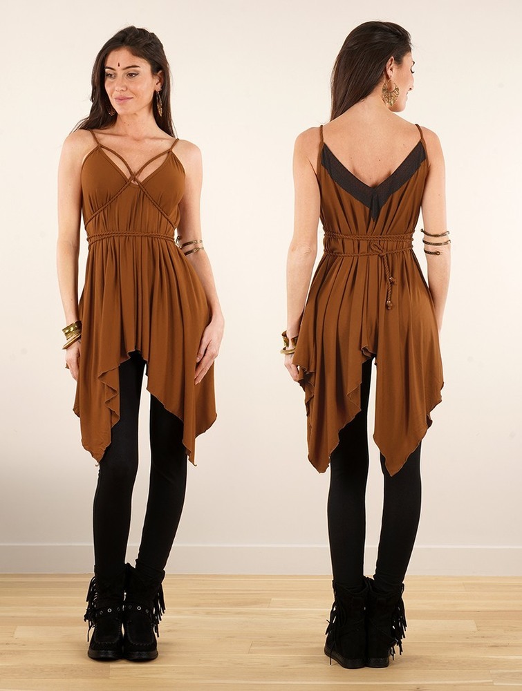 Toonzshop Topäaz Loose And Reversible Strappy Tunic Topjes Dames Caramel | GR7910435