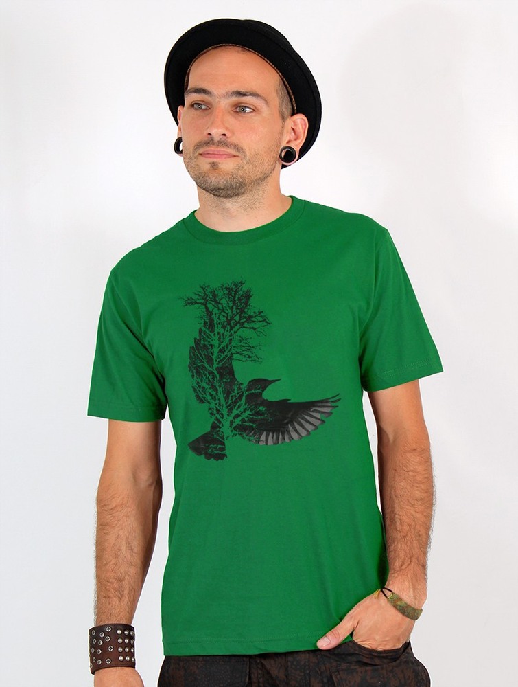 Toonzshop Tree Crow Printed Short Sleeve T-shirt T-Shirt Heren Groen | XB6841270