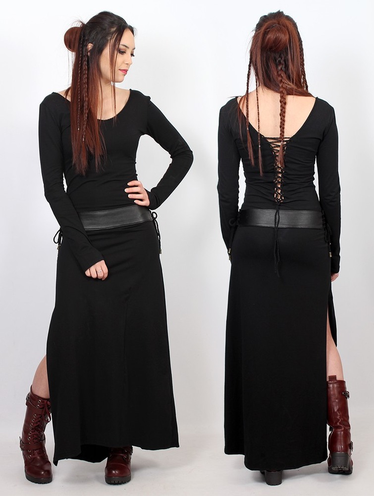 Toonzshop Valkyrie Lace-up Split Long Dress Jurk Dames Zwart | XP4178632