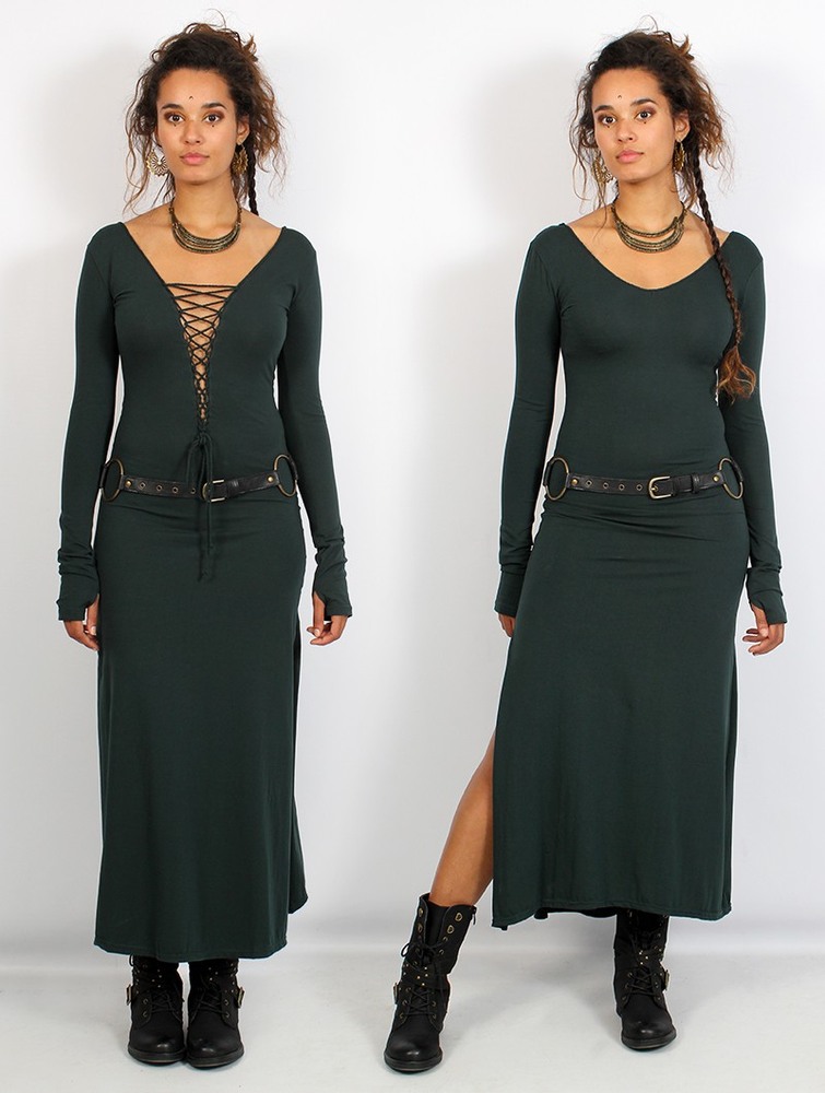 Toonzshop Valkyrie Lace-up Split Long Dress Jurk Dames Pauw | NL9106583