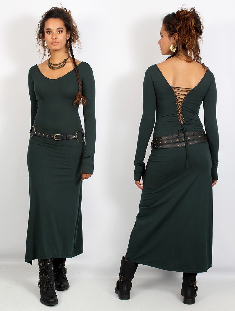 Toonzshop Valkyrie Lace-up Split Long Dress Jurk Dames Pauw | NL9106583