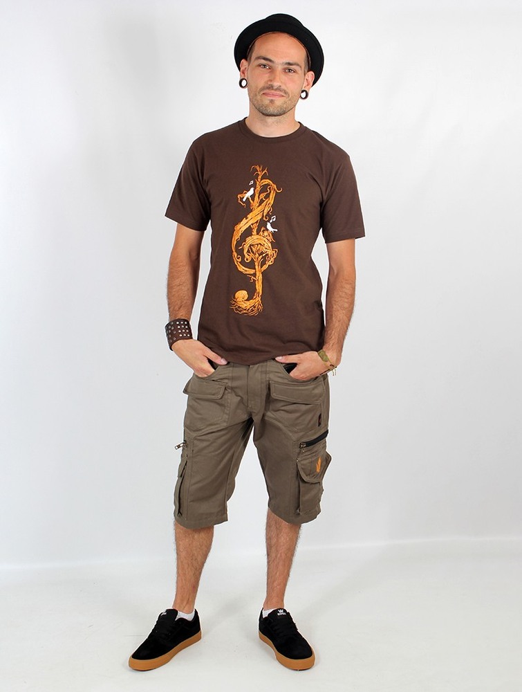 Toonzshop Vegetal Treble Clef Printed Short Sleeve T-shirt T-Shirt Heren Bruin | VY8701942