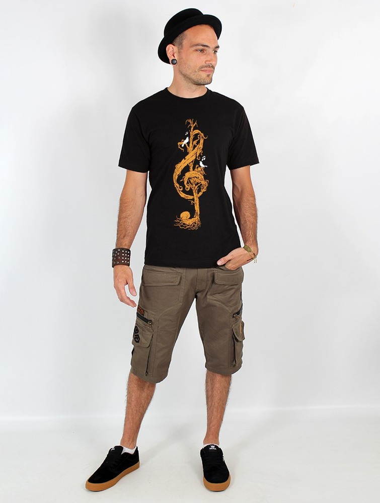 Toonzshop Vegetal Treble Clef Printed Short Sleeve T-shirt T-Shirt Heren Zwart | FR8720415